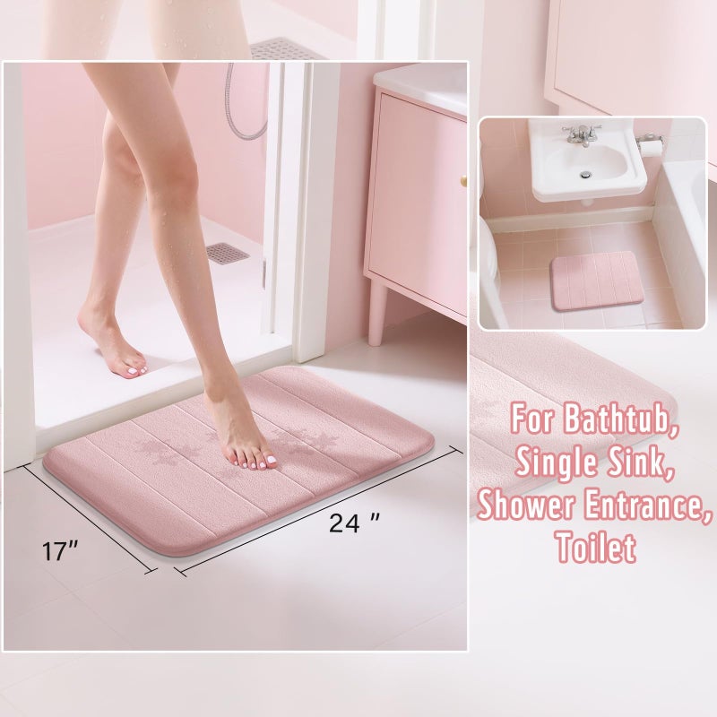 Yimobra Pink Bath Mat, Super Soft Absorbent Memory Foam Bathroom Rug Non Slip, Quick Dry, Machine Washable Floor Carpet for Tub Shower, Home Decor Accessories, 24x17 - Image 2